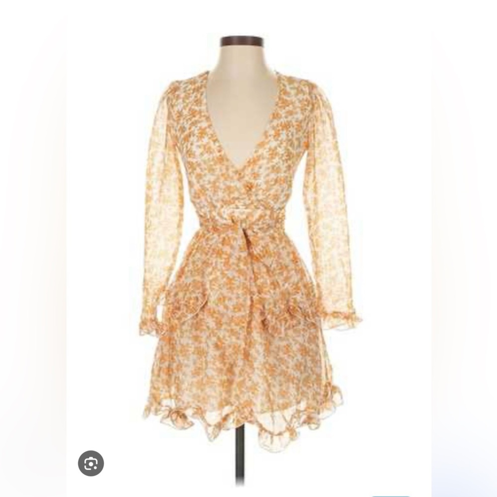 Saints Secrets Floral Wrap Dress in mustard yellow